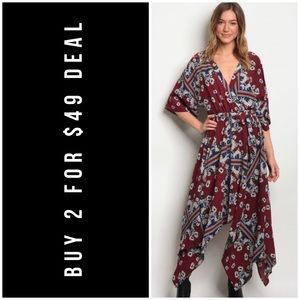 ☀️LAST2️⃣//BURGUNDY FLORAL HANDKERCHIEF DRESS